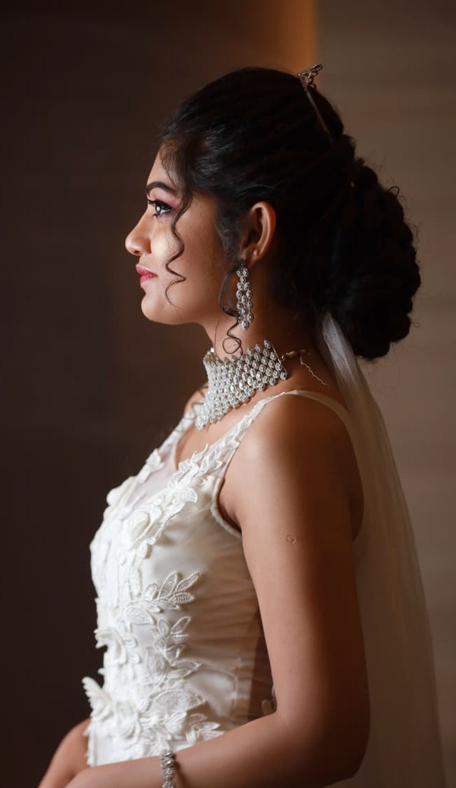 Editorial bridal side profile portrait